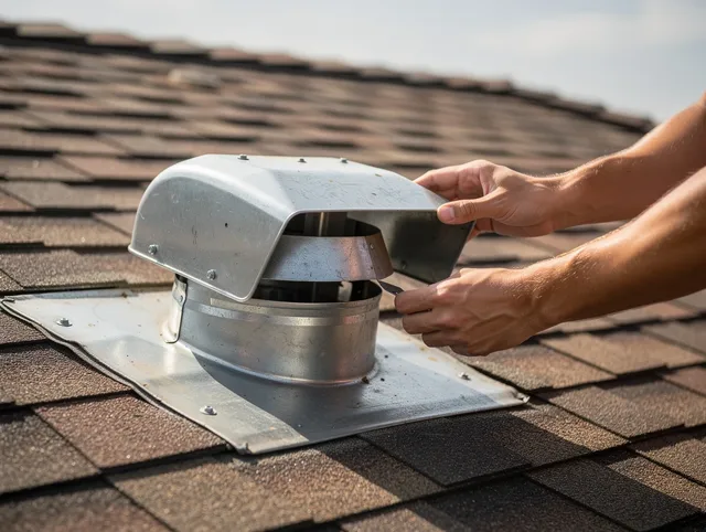 Waterford Dryer Vent Cleaning certified technician safely cleaning a roof-mounted dryer vent in Waterford
