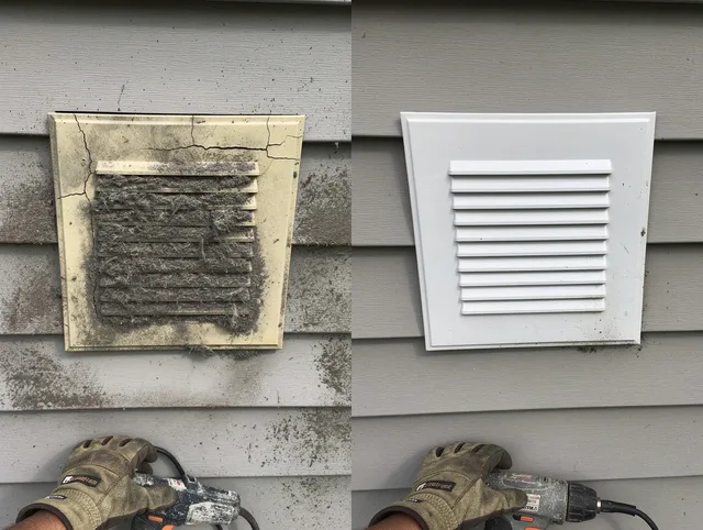 Waterford Dryer Vent Cleaning technician installing high-quality dryer vent cover at a residential property in Waterford