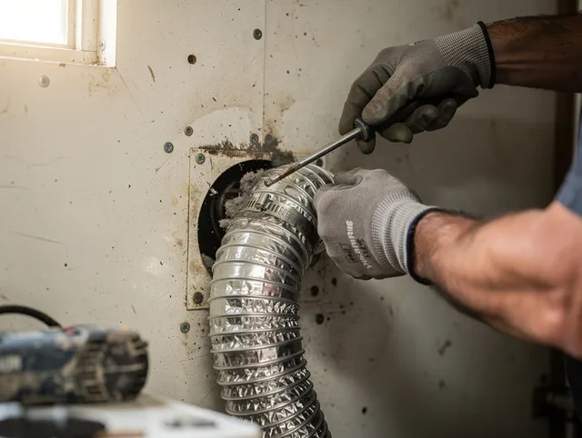 Waterford Dryer Vent Cleaning technician performing precise dryer vent hose installation in Waterford